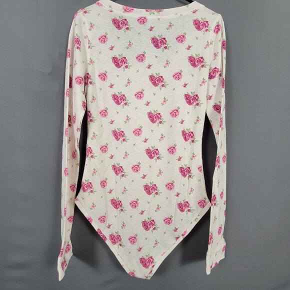 Free People Intimately FP Waffle Thermal Henley Bodysuit Women’s L Floral - Picture 1 of 14